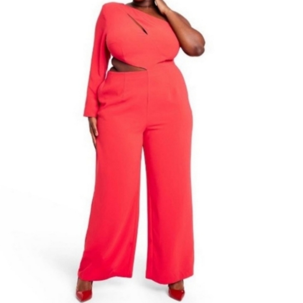 Sergio Hudson x Target Women's One Shoulder Cut-Out Jumpsuit Red Holiday Size 1X